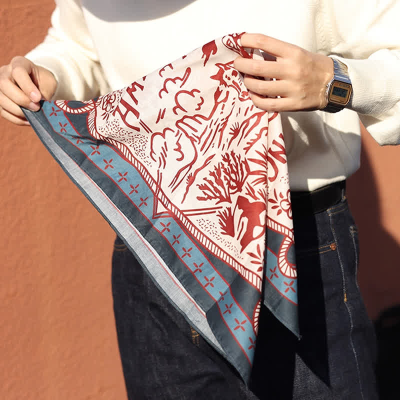 Sciarpa quadrata American Working Ranch blu e rossa