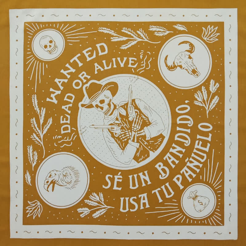 Sciarpa quadrata con stampa di teschio e scheletro pirata giallo e bianco - Stile n. 4 - image 9