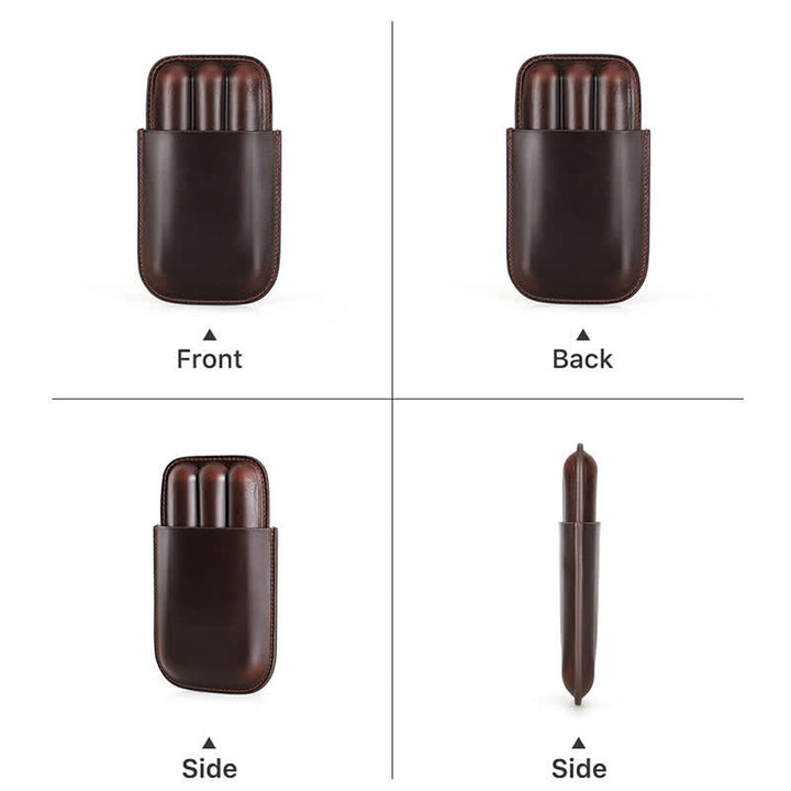 Custodia per sigari in pelle marrone portatile Humidor per sigari (per tre sigari)