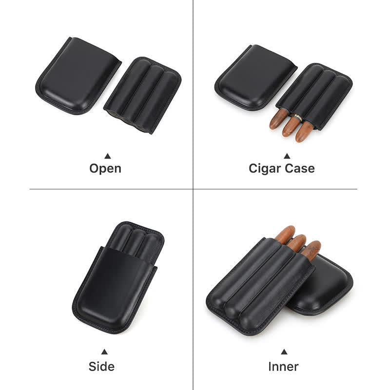 Custodia per sigari in pelle marrone portatile Humidor per sigari (per tre sigari)