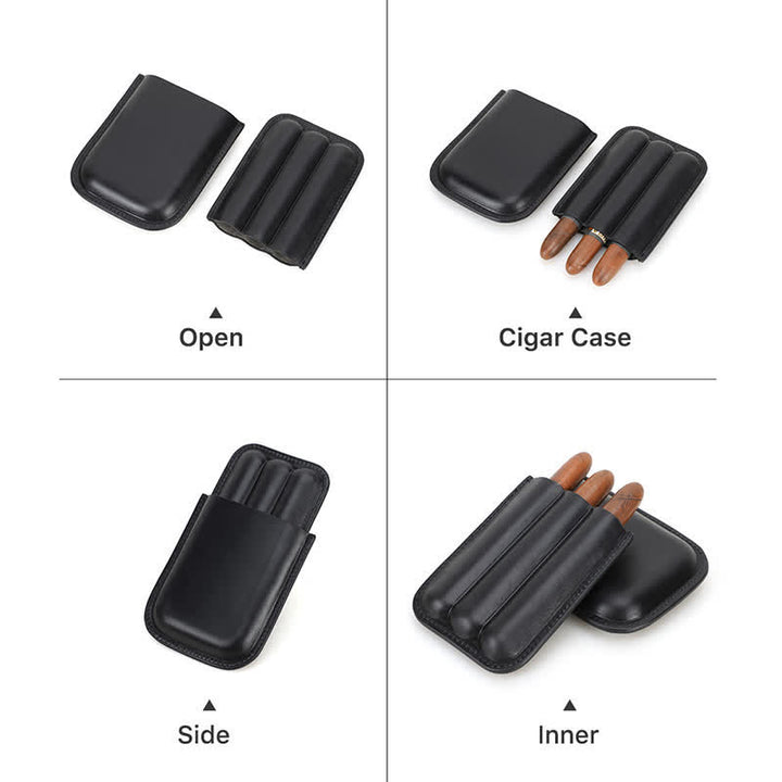 Custodia per sigari in pelle marrone portatile Humidor per sigari (per tre sigari)