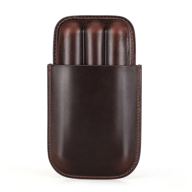 Custodia per sigari in pelle marrone portatile Humidor per sigari (per tre sigari)