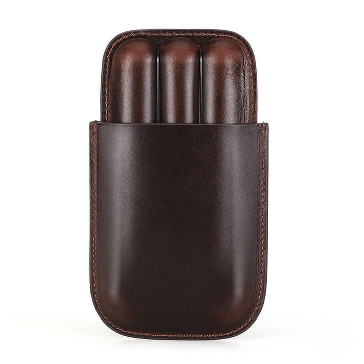 Custodia per sigari in pelle marrone portatile Humidor per sigari (per tre sigari)