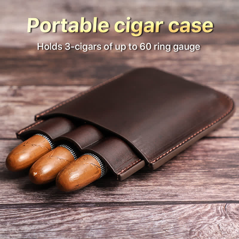 Custodia per sigari in pelle marrone portatile Humidor per sigari (per tre sigari)