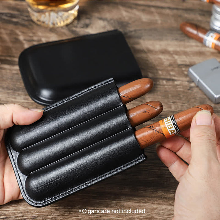 Custodia per sigari in pelle marrone portatile Humidor per sigari (per tre sigari)
