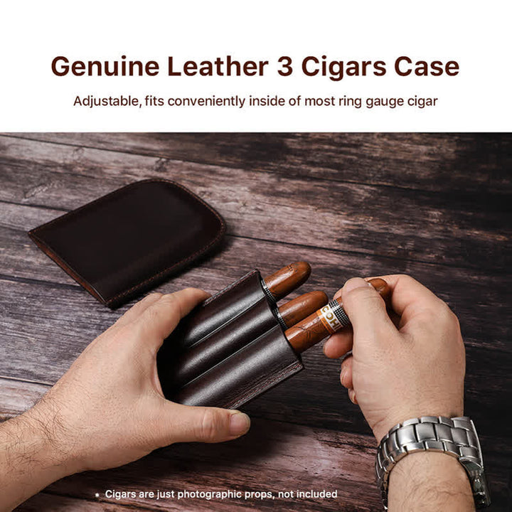 Custodia per sigari in pelle marrone portatile Humidor per sigari (per tre sigari)