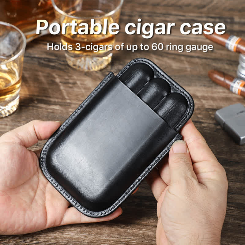 Custodia per sigari in pelle marrone portatile Humidor per sigari (per tre sigari)