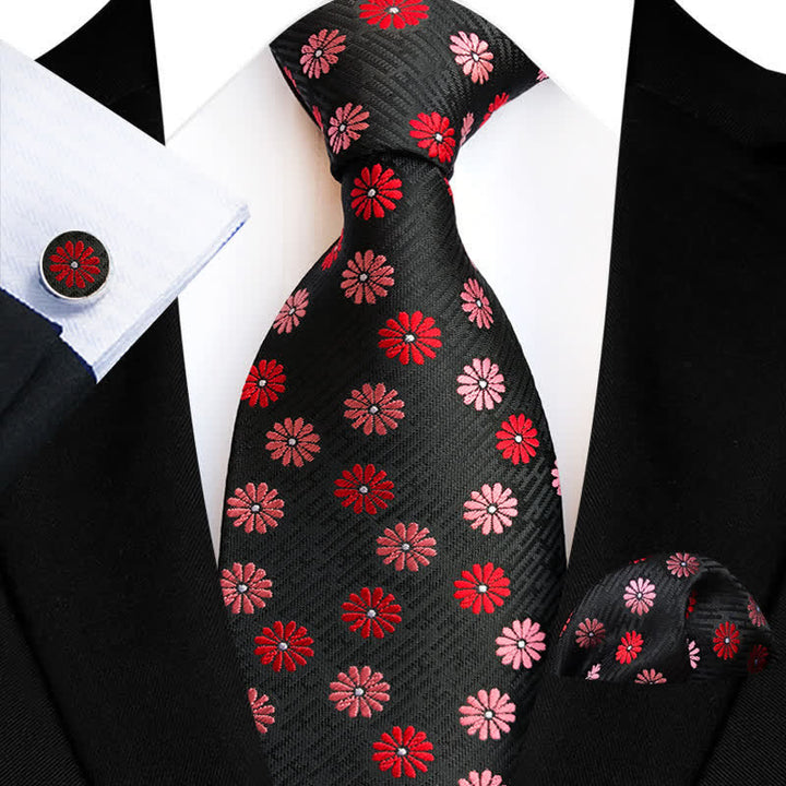 Set di 3 cravatte floreali da uomo con motivo a margherite - Rosso - image 1