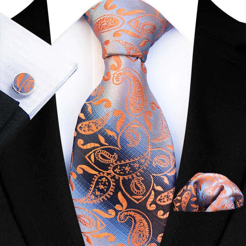 Set di 3 cravatte da uomo con motivo Paisley a rampa sfumata fantasia - Arancia - image 1