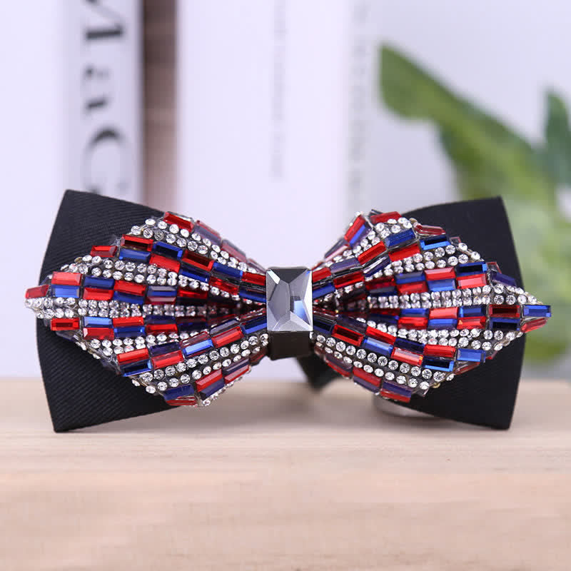 Papillon da uomo con strass di cristallo squisito - Rosso e blu - Doppio strato appuntito - image 12