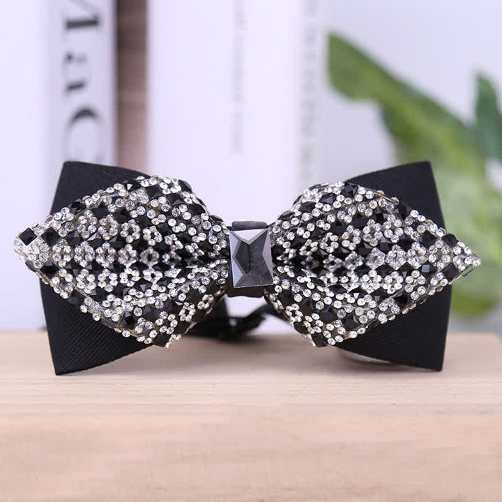 Papillon da uomo con strass di cristallo squisito - Nero - Doppio strato appuntito - image 5
