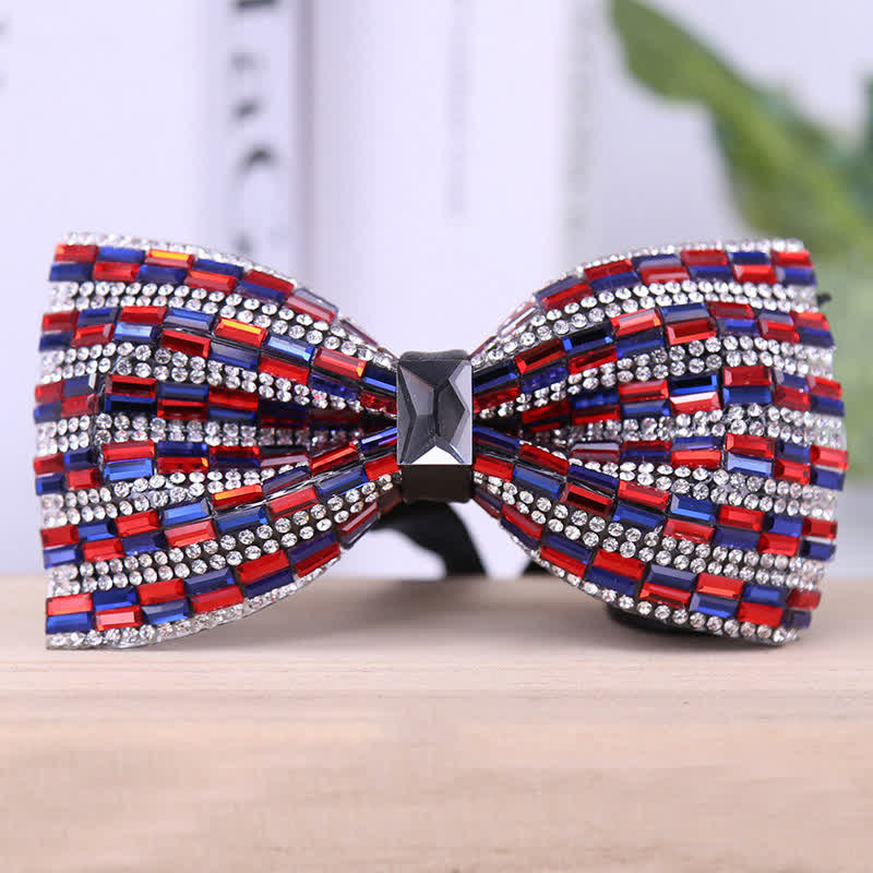 Papillon da uomo con strass di cristallo squisito - Rosso e blu - Pianura - image 9