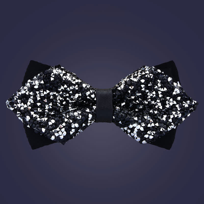 Papillon con strass di cristallo alla moda casual da uomo - Nero e argento - Doppio strato appuntito - image 5