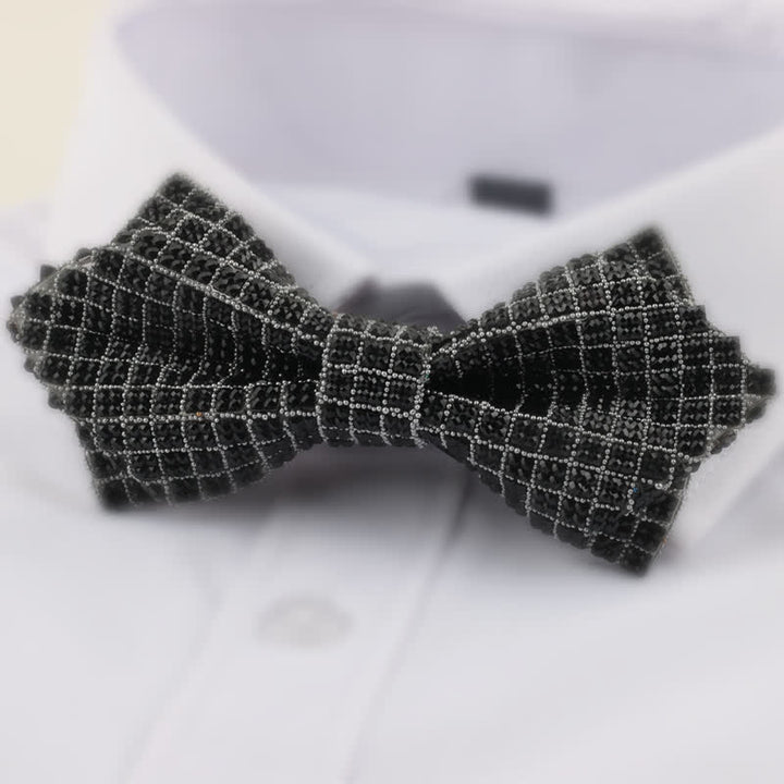 Papillon da uomo con strass quadrati a punta a doppio strato