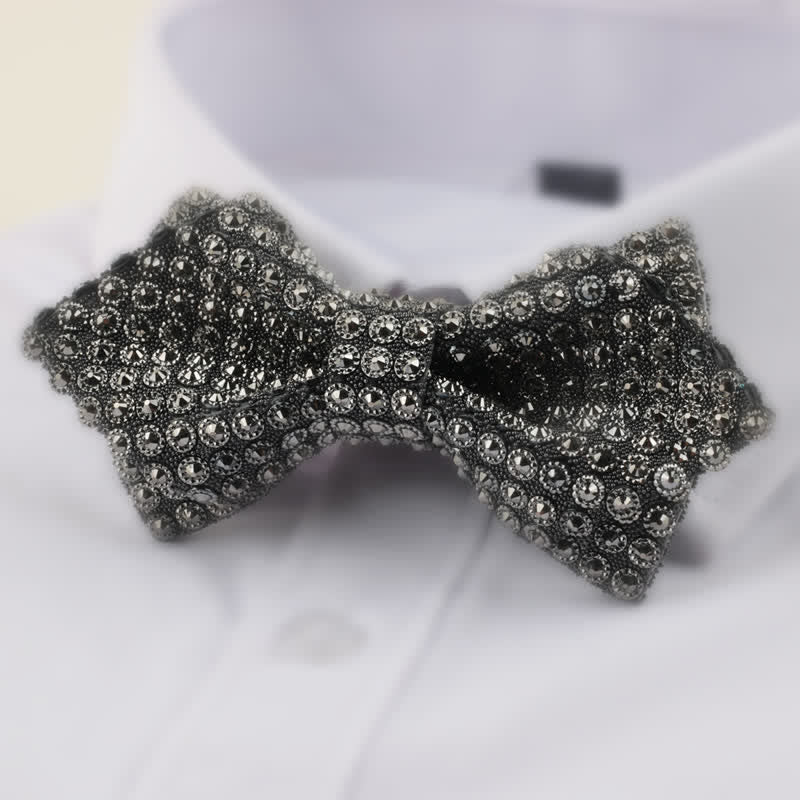 Papillon da uomo con strass a punta a doppio strato, forma rotonda
