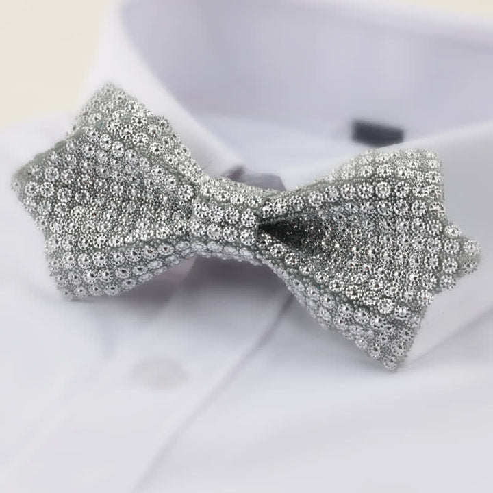 Papillon da uomo con strass a punta a doppio strato, forma rotonda