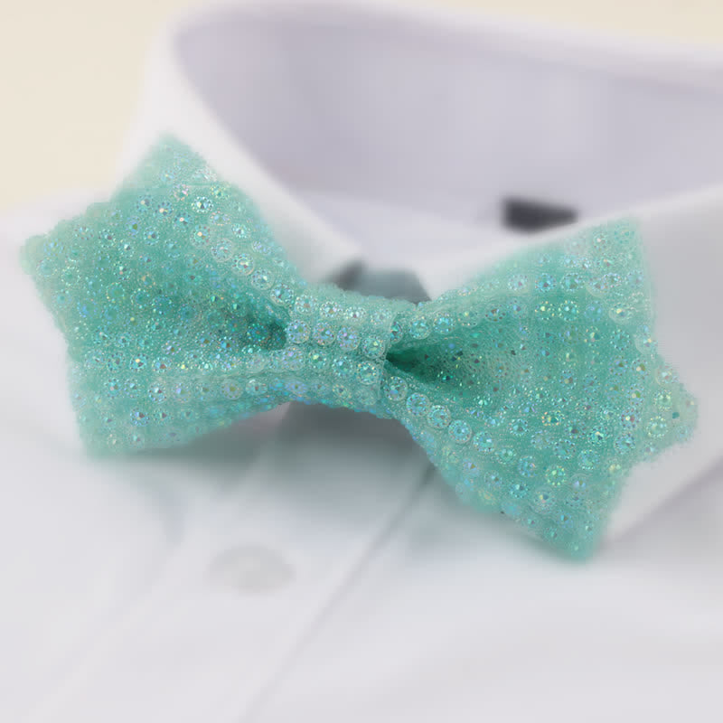 Papillon da uomo con strass a punta a doppio strato, forma rotonda