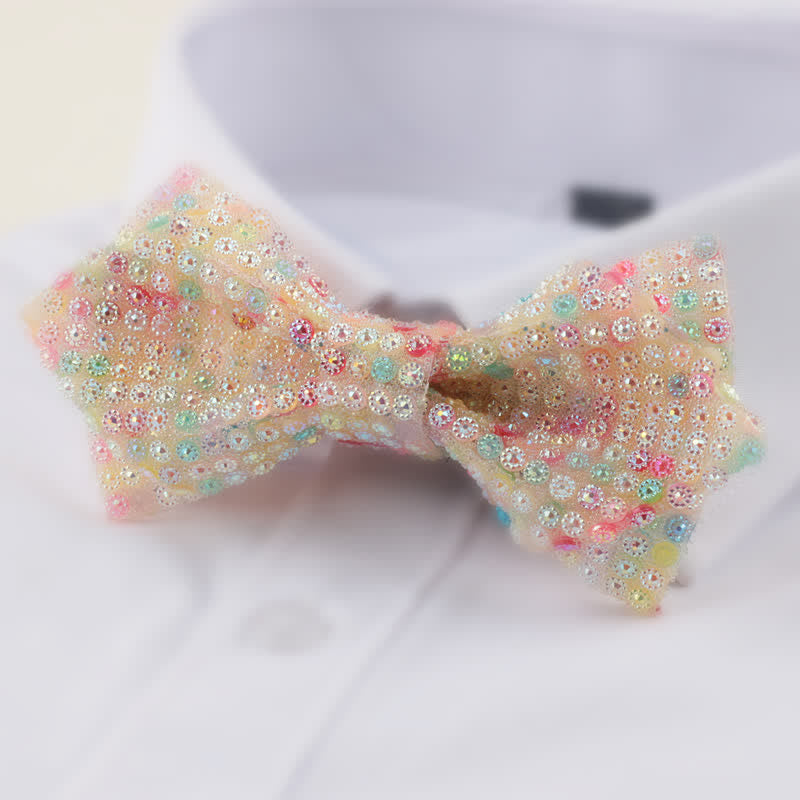 Papillon da uomo con strass a punta a doppio strato, forma rotonda
