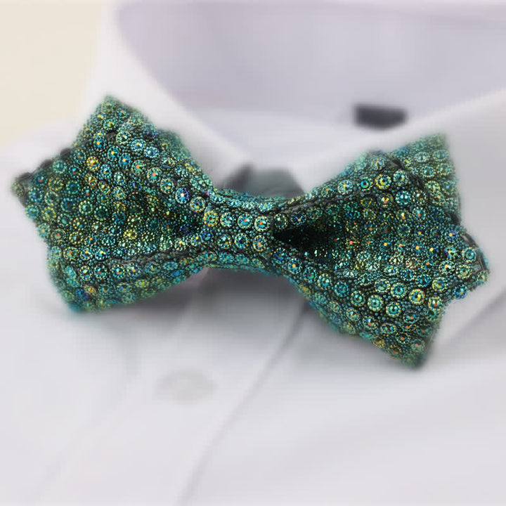 Papillon da uomo con strass a punta a doppio strato, forma rotonda