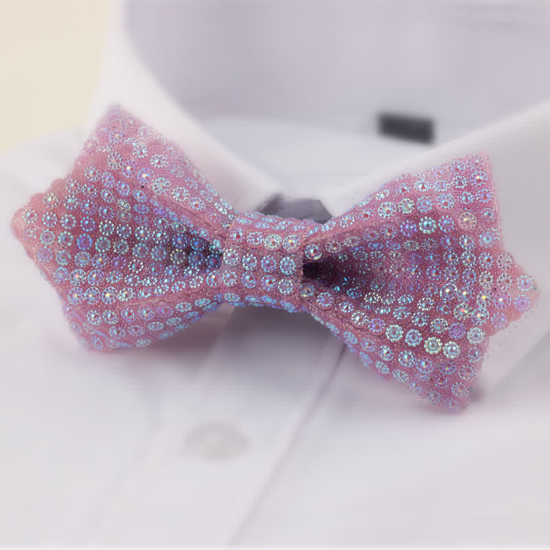 Papillon da uomo con strass a punta a doppio strato, forma rotonda