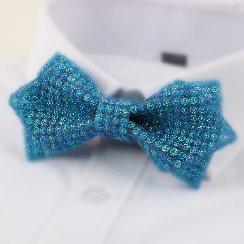 Papillon da uomo con strass a punta a doppio strato, forma rotonda
