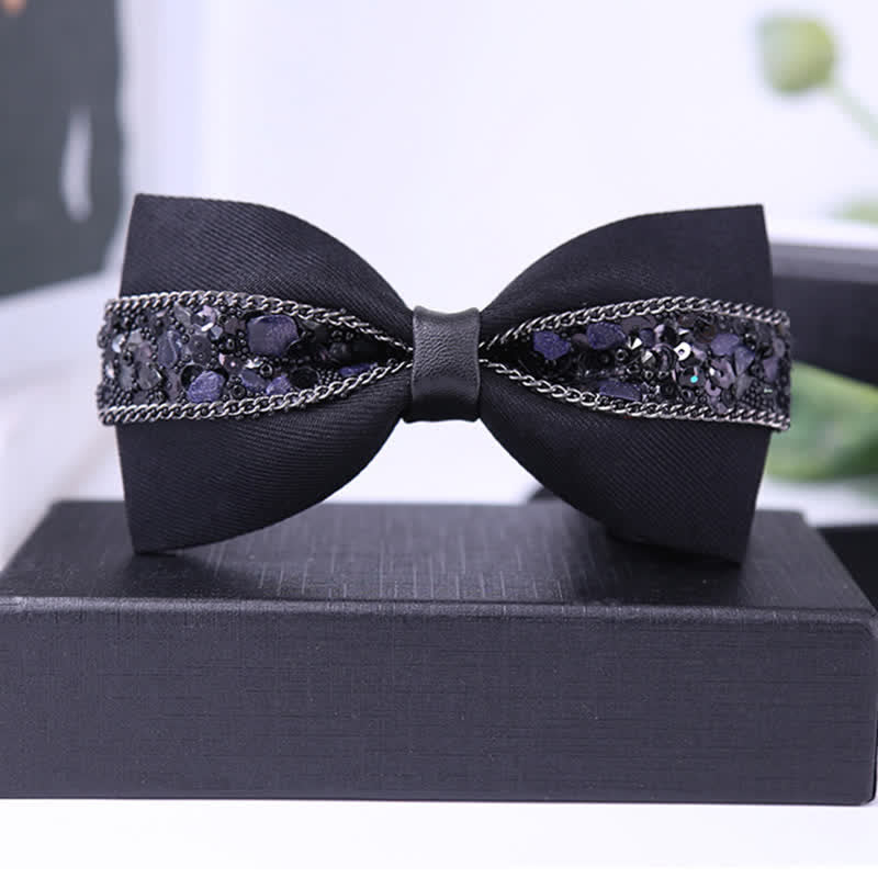 Papillon da uomo con strass e pietre scintillanti in nero
