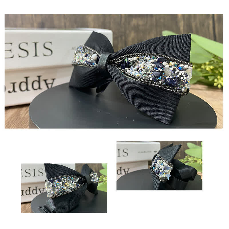 Papillon da uomo con strass e pietre scintillanti in nero - image 2