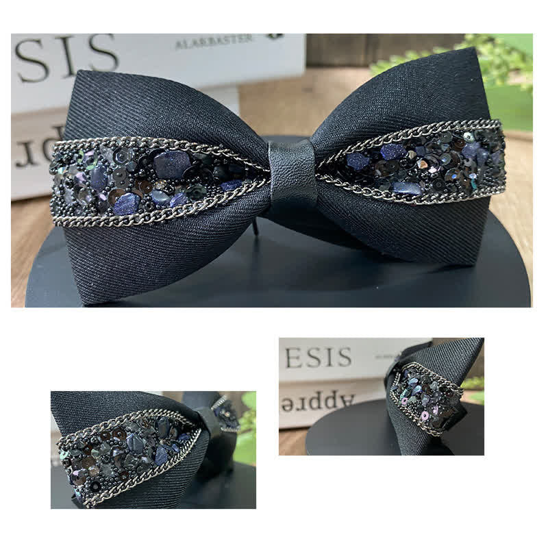Papillon da uomo con strass e pietre scintillanti in nero