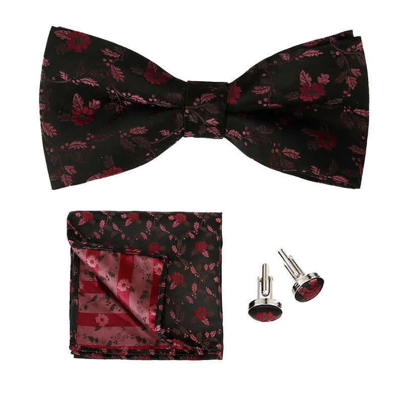 Set di 3 cravatte a farfalla con fazzoletto da taschino e fiori colorati da uomo