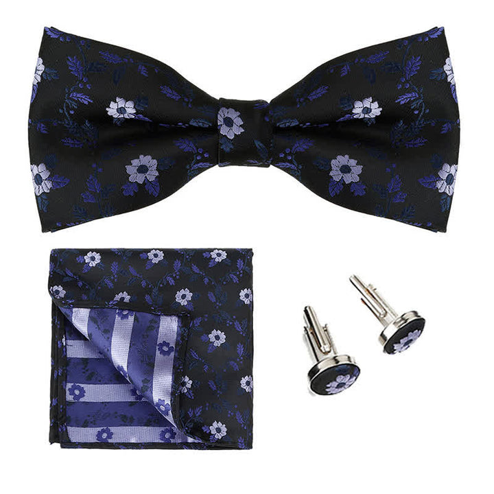 Set di 3 cravatte a farfalla con fazzoletto da taschino e fiori colorati da uomo