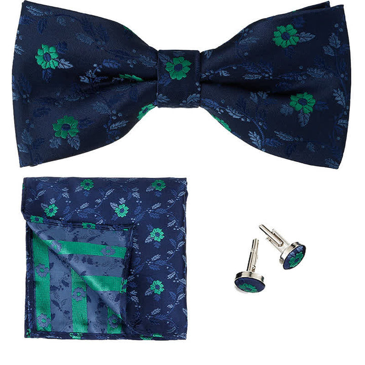 Set di 3 cravatte a farfalla con fazzoletto da taschino e fiori colorati da uomo