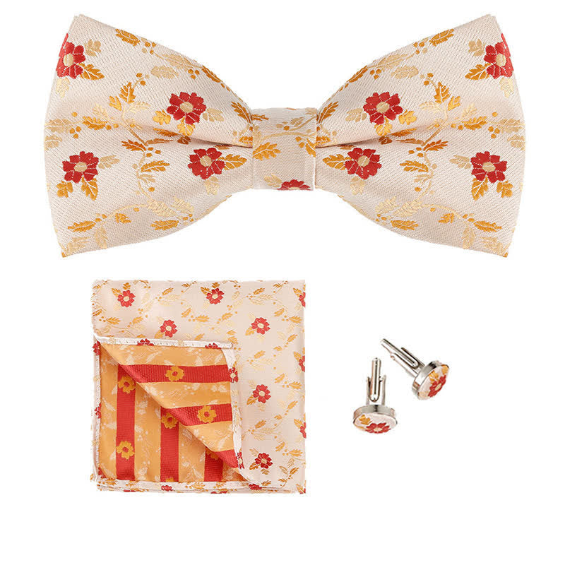 Set di 3 cravatte a farfalla con fazzoletto da taschino e fiori colorati da uomo