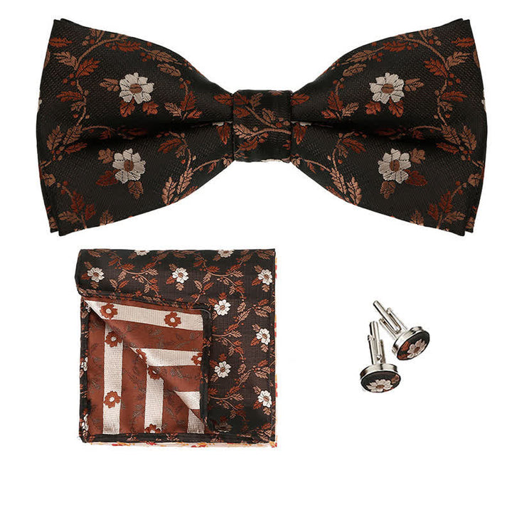 Set di 3 cravatte a farfalla con fazzoletto da taschino e fiori colorati da uomo