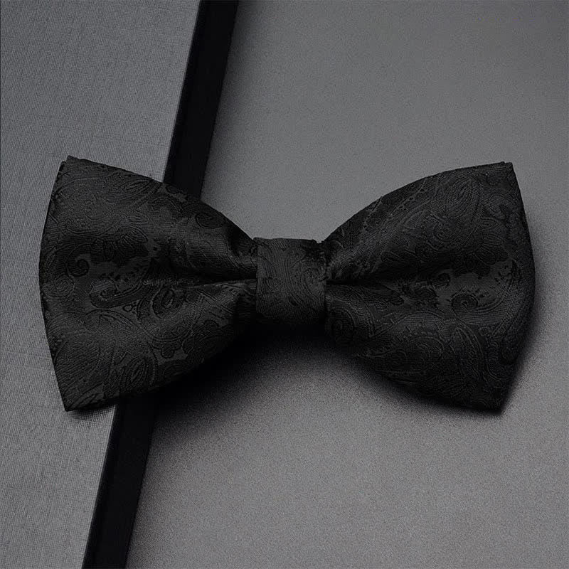 Set di 3 papillon da uomo con motivo Paisley nero e tasca