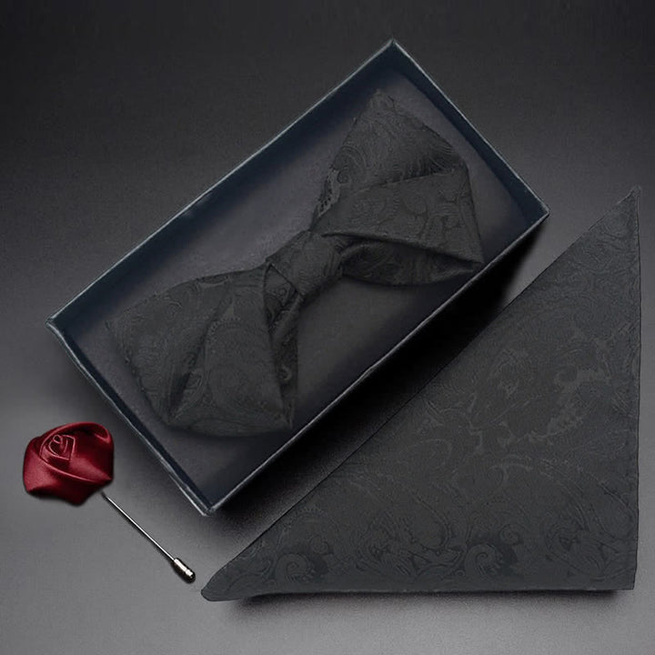 Set di 3 papillon da uomo con motivo Paisley nero e tasca