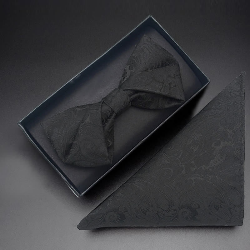 Set di 3 papillon da uomo con motivo Paisley nero e tasca