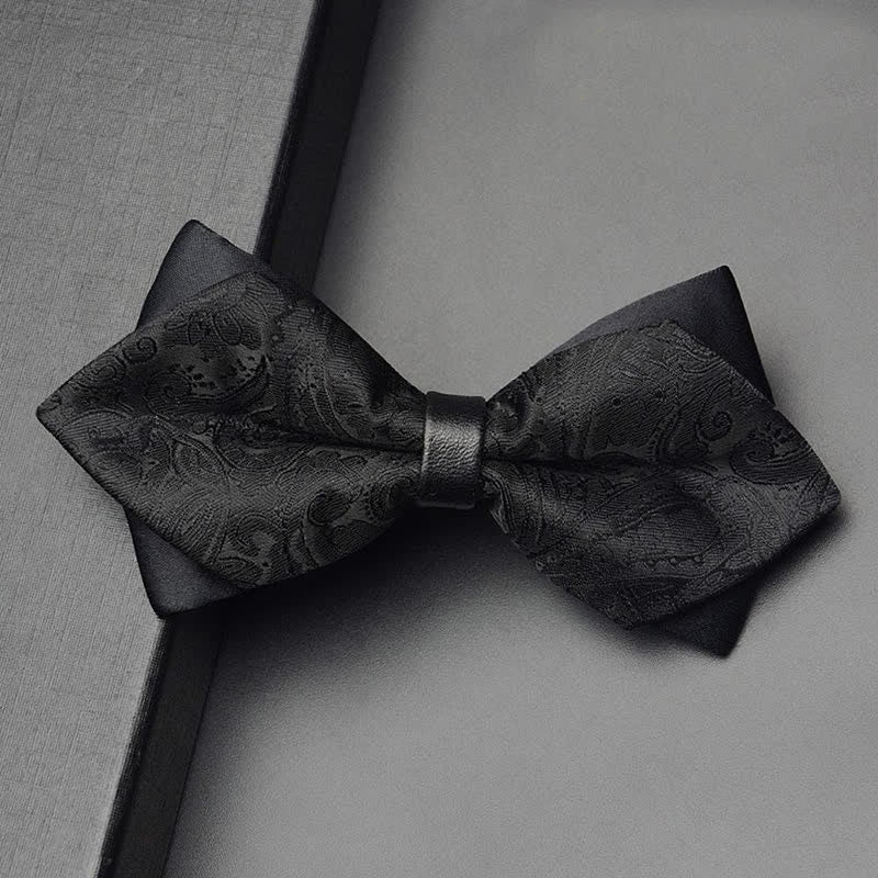 Set di 3 papillon da uomo con motivo Paisley nero e tasca