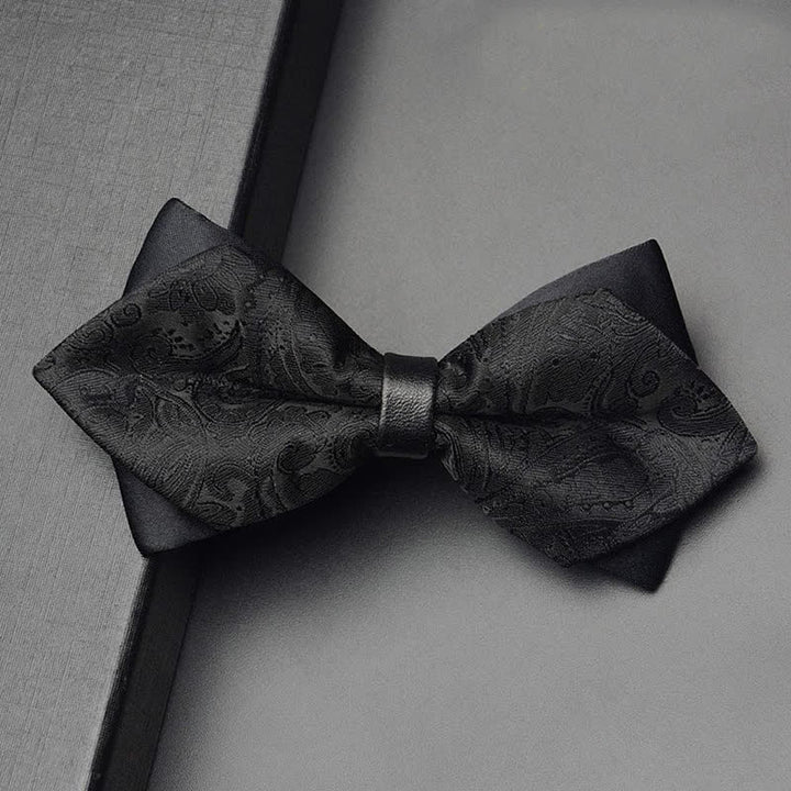 Set di 3 papillon da uomo con motivo Paisley nero e tasca