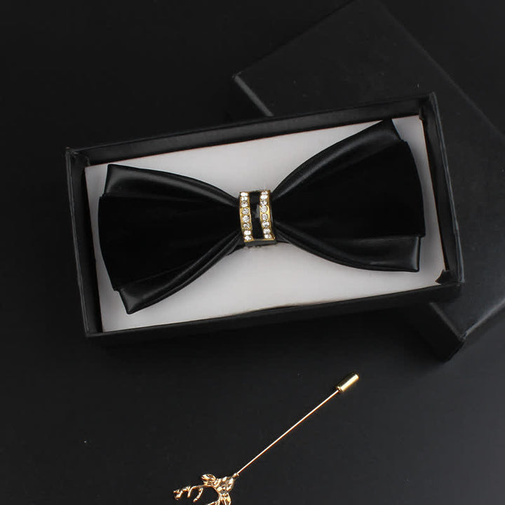 Set di 2 papillon con spilla di cervo in pelle PU con decorazione in cristallo da uomo