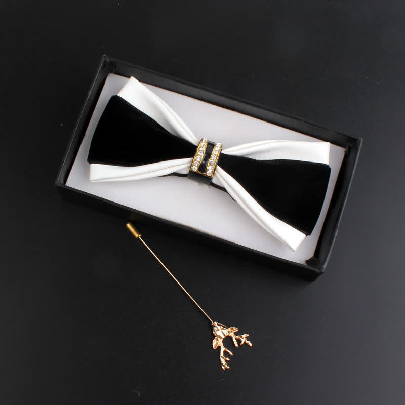 Set di 2 papillon con spilla di cervo in pelle PU con decorazione in cristallo da uomo