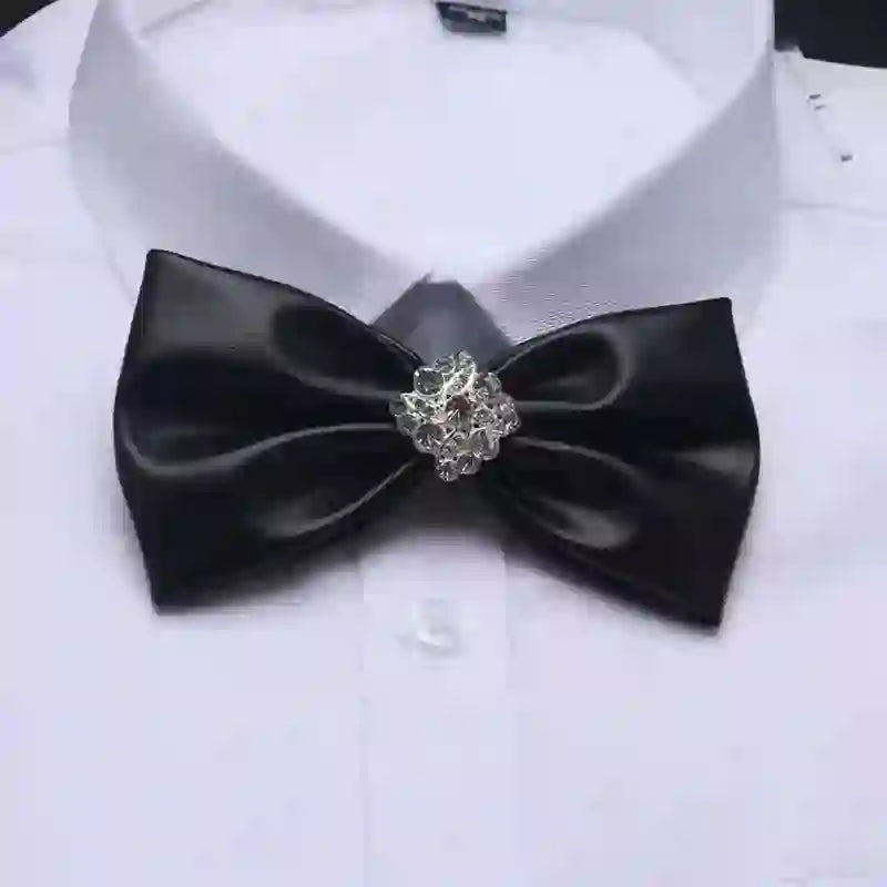 Papillon da uomo in pelle PU nera con strass scintillanti - image 1