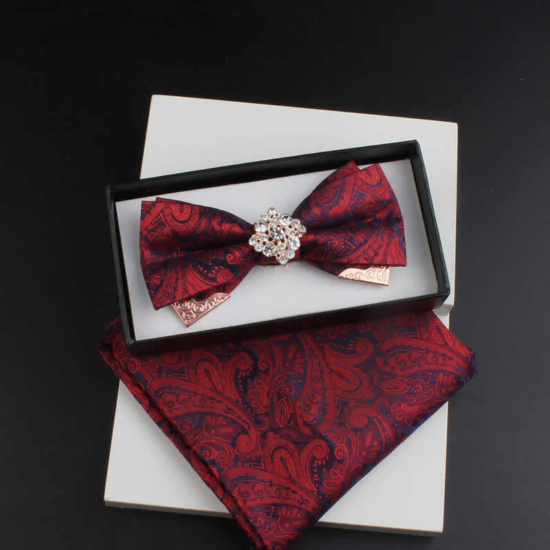 Set di 2 papillon con decorazioni in metallo dorato e motivo Paisley a doppio strato da uomo