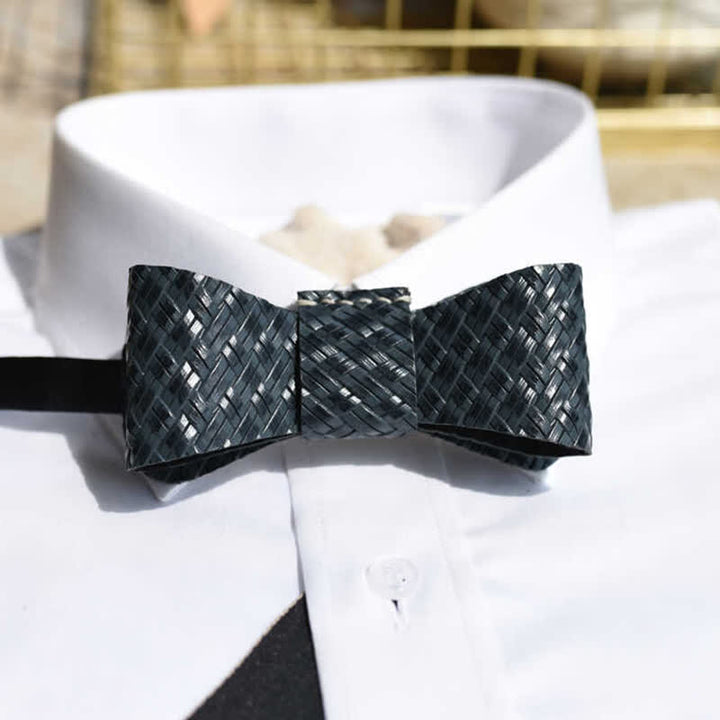 Papillon da uomo in vera pelle con motivo intrecciato nero - Nero - image 0