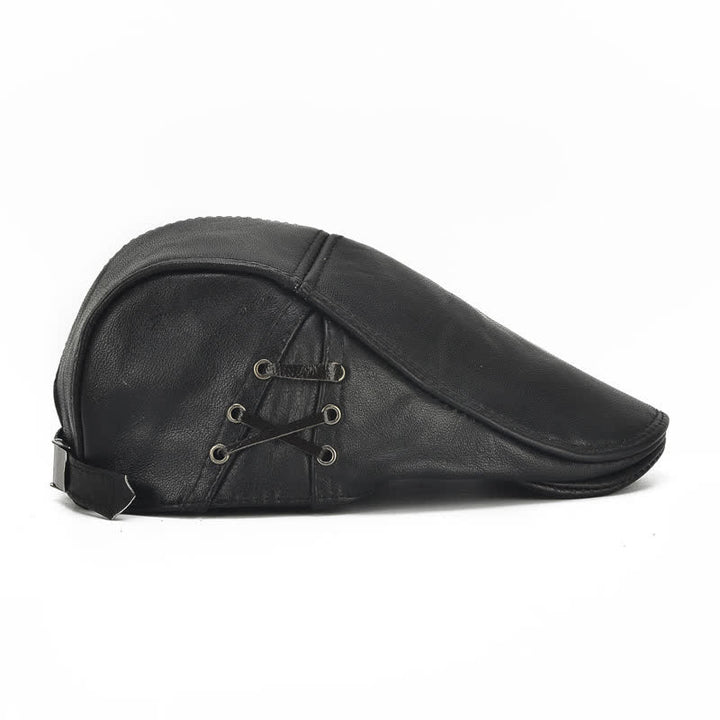 Cappello basco in pelle di vacchetta con lacci laterali