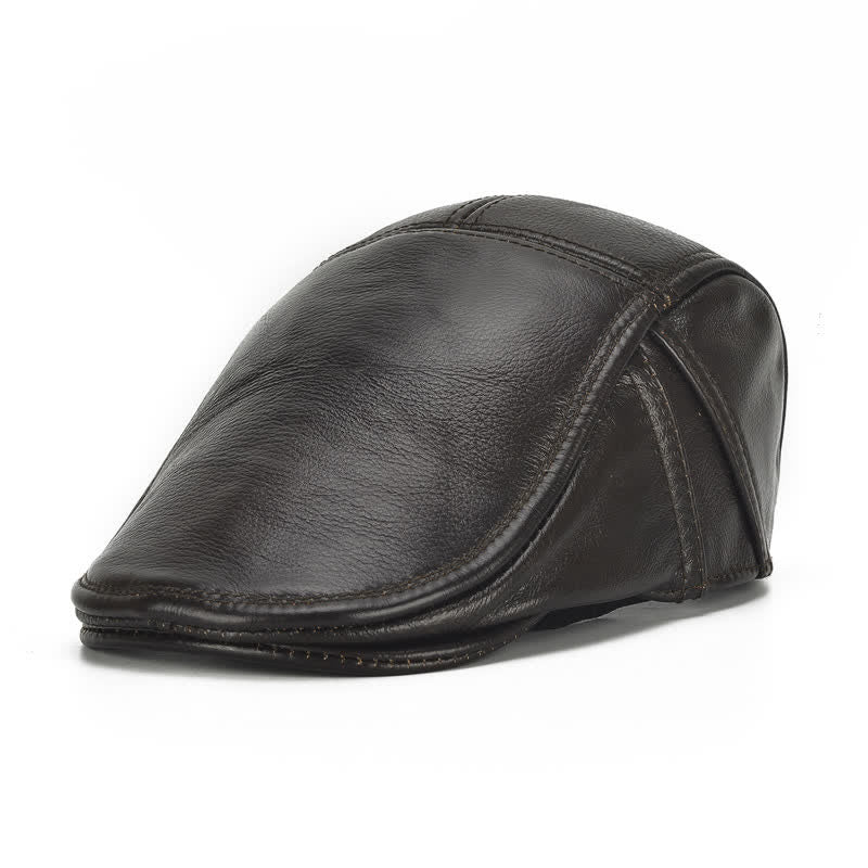 Cappello basco in pelle di vacchetta con lacci laterali - Caffè scuro - Regolabile (21 5/8"-23 5/8") - image 0