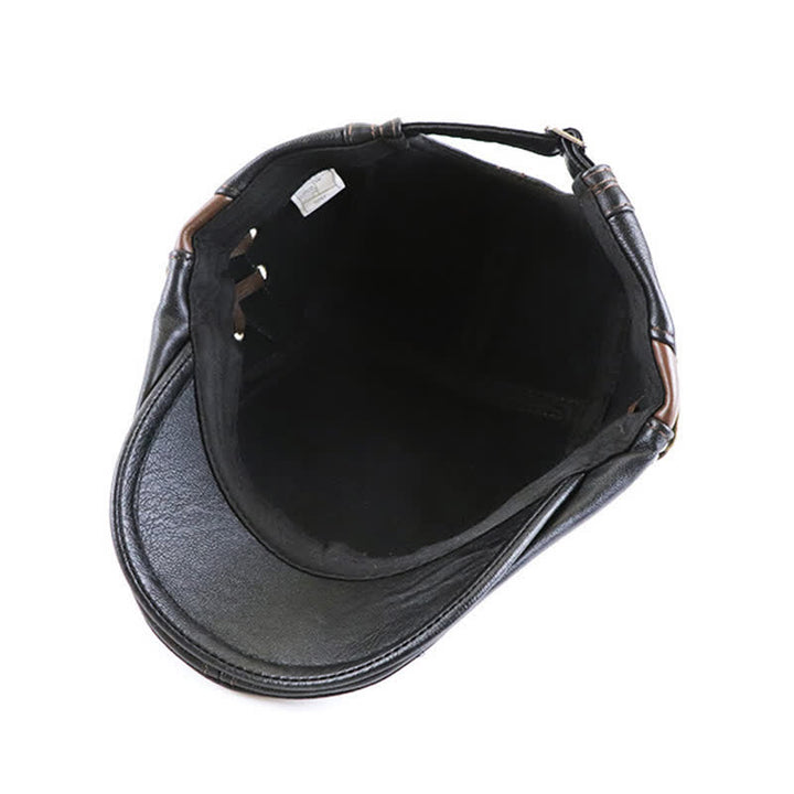 Cappello basco in pelle con lacci laterali alla moda