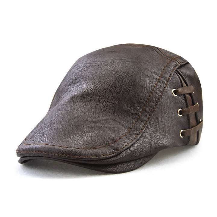 Cappello basco in pelle con lacci laterali alla moda