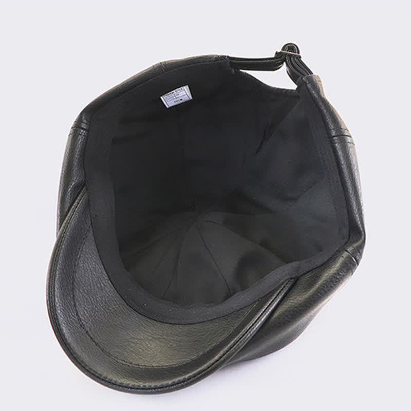 Cappello basco in pelle da giornalaio con design da cucito in stile retrò - image 4