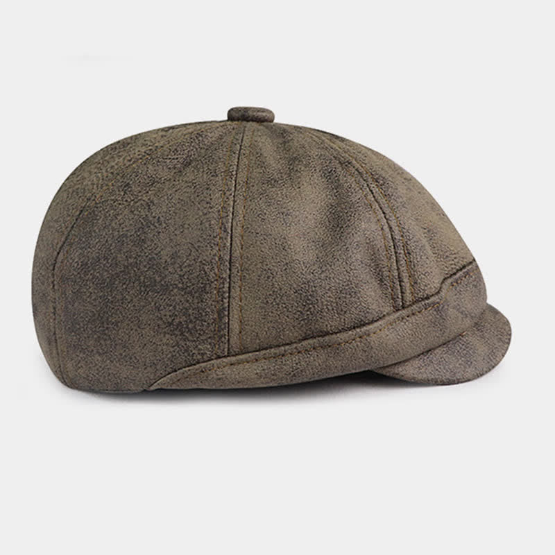 Cappello basco in pelle vintage lavata e invecchiata