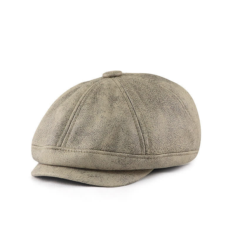 Cappello basco in pelle vintage lavata e invecchiata